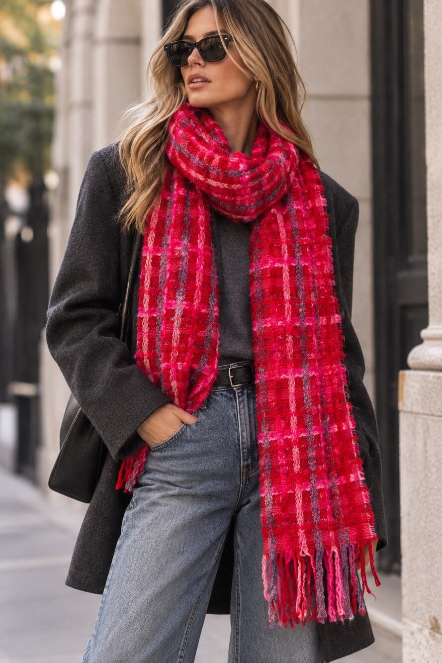 Kate Spade Live Colorfully Oversized Scarf Designer Knit Pink Fringe Wool Mohair